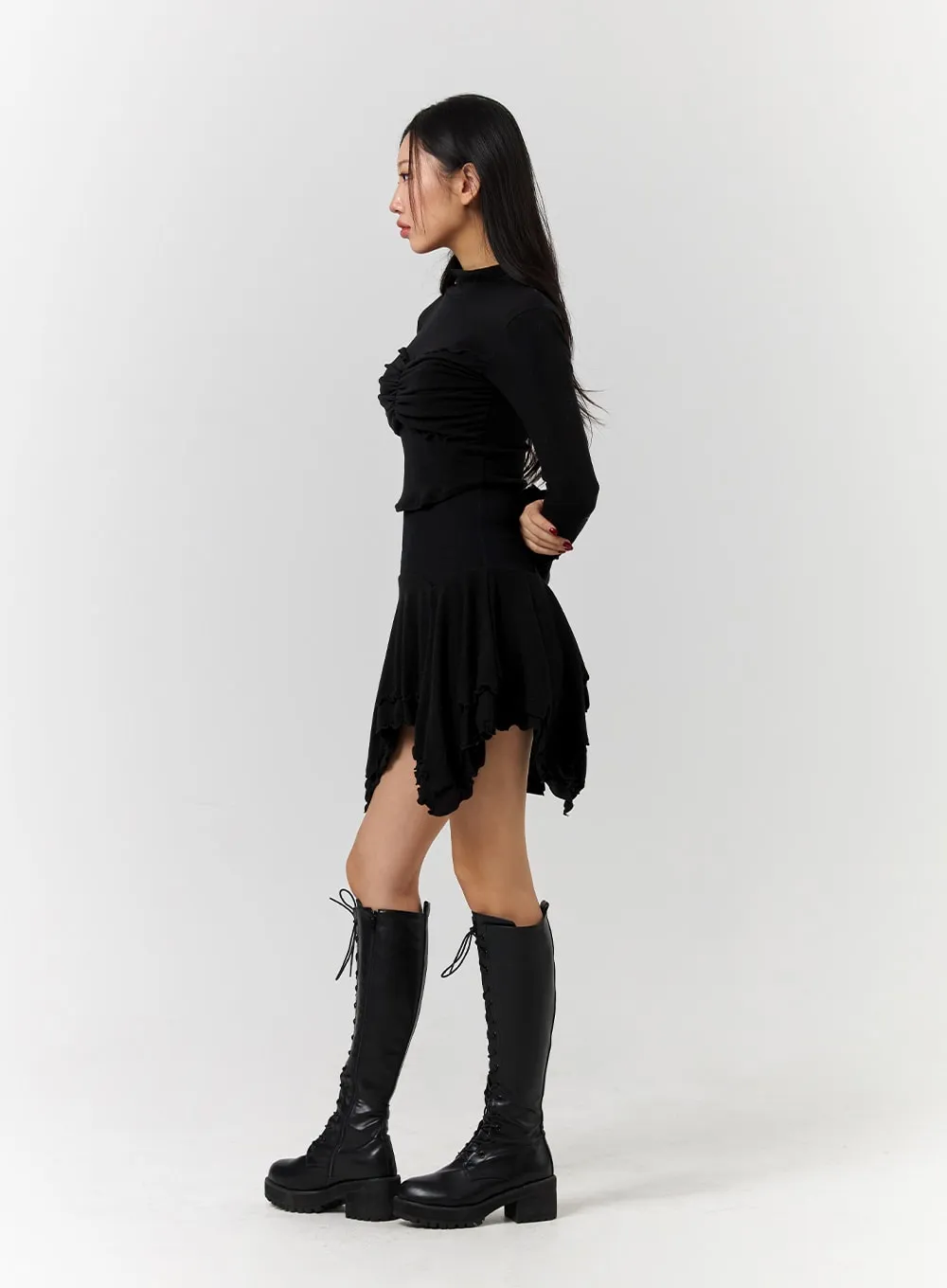 Enchanted Solid Asymmetrical Flowy Mini Skirt CD328 sold by Lewkin product image thumbnail 3