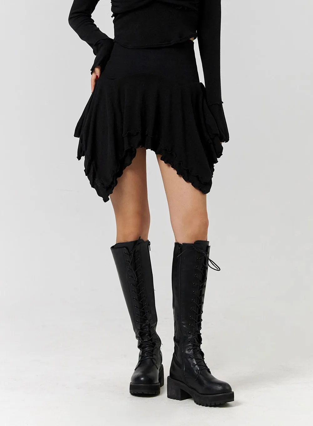 Enchanted Solid Asymmetrical Flowy Mini Skirt CD328 sold by Lewkin product image thumbnail 4