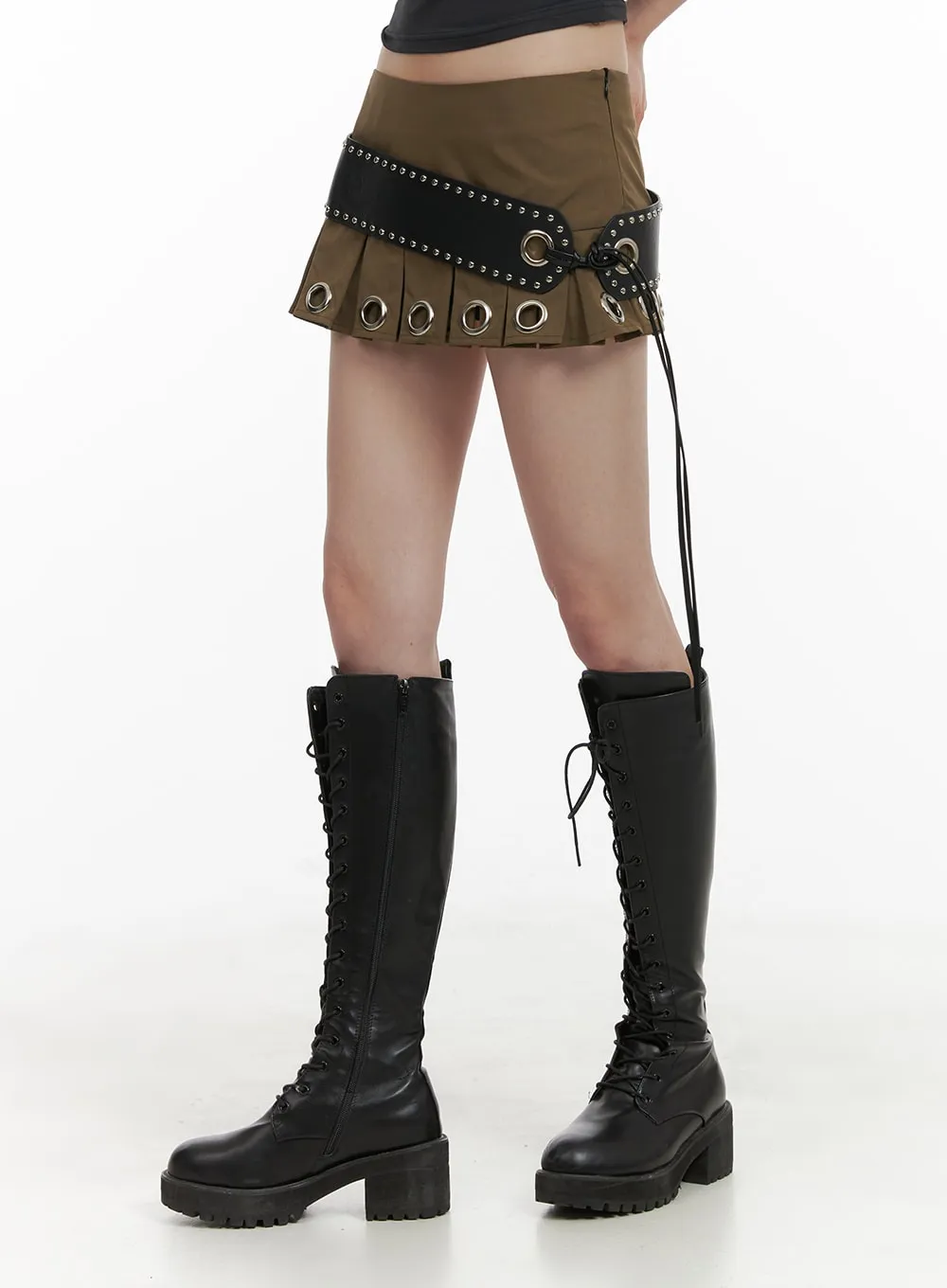 Low Rise Pleated Mini Skirt with Belt CA411 sold by Lewkin product image thumbnail 4