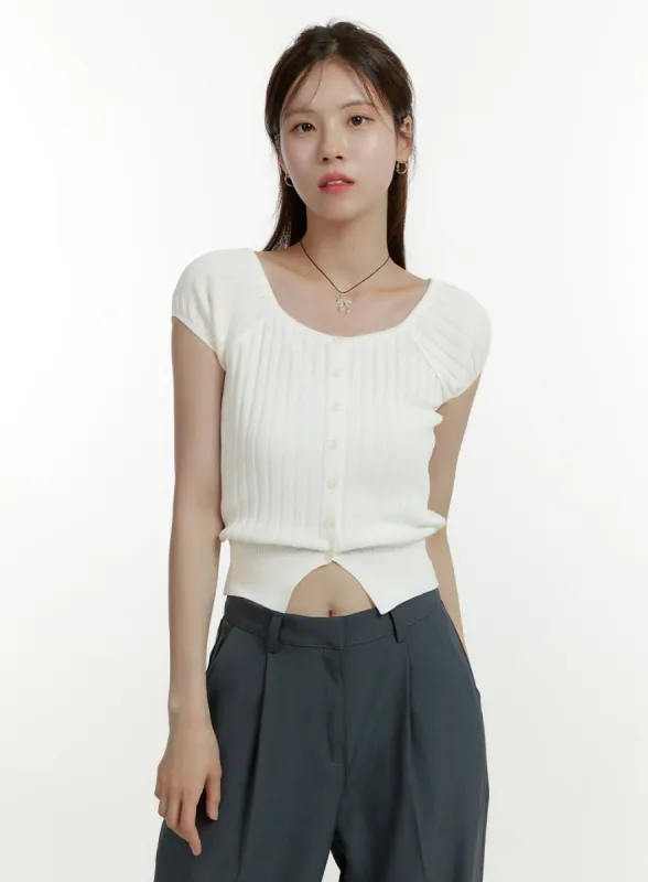 Buttoned Slit Short Sleeve Cardigan OU427 sold by Lewkin