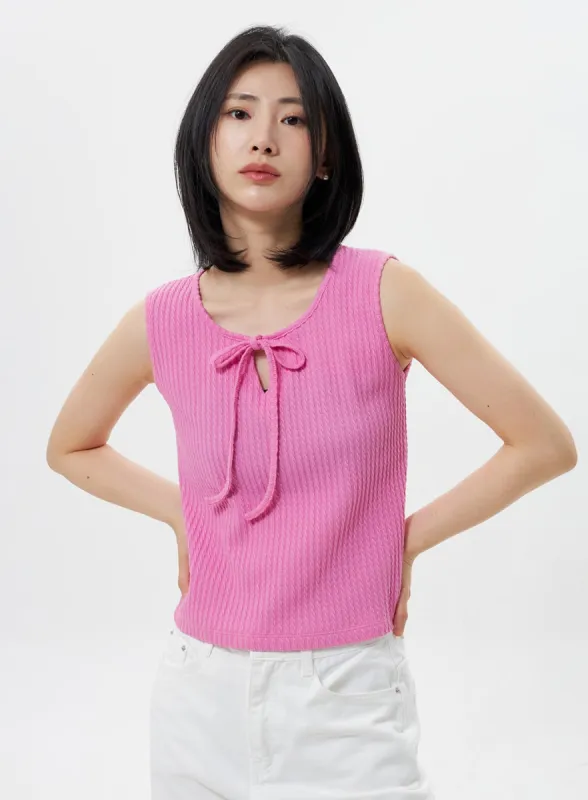 Sleeveless Ribbon Knit Top OY308 sold by Lewkin