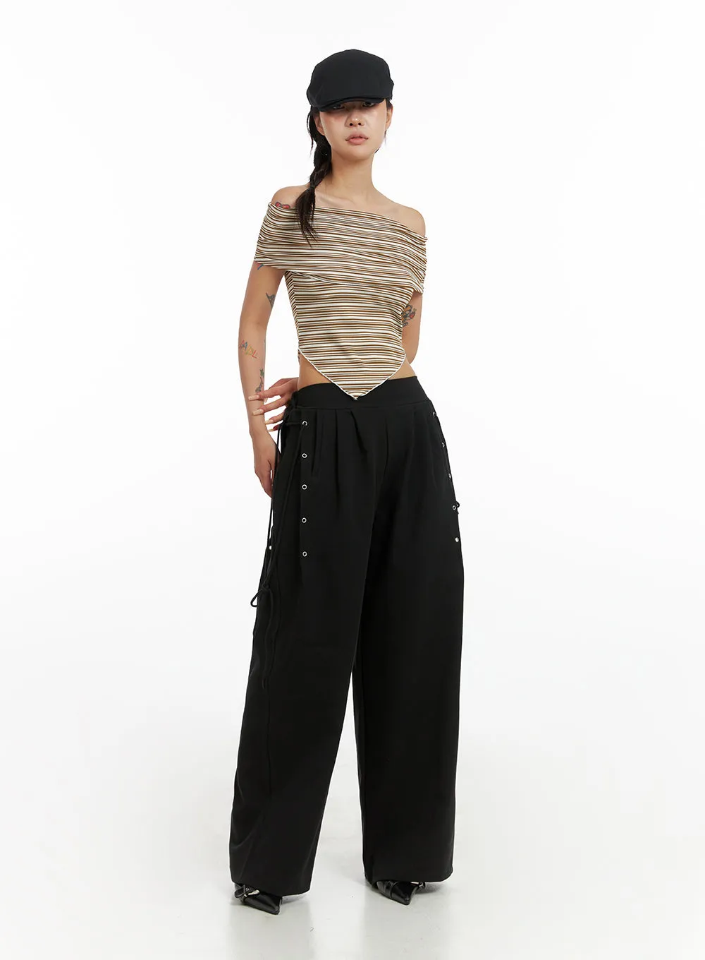 Side Eyelet Detail Pants CL415 sold by Lewkin product image thumbnail 2