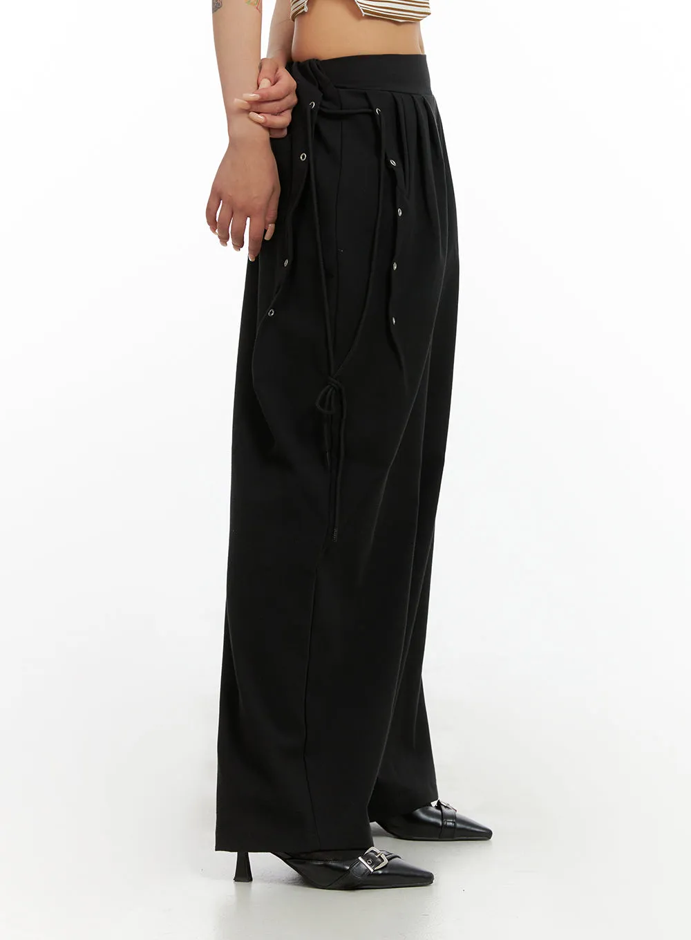 Side Eyelet Detail Pants CL415 sold by Lewkin product image thumbnail 4