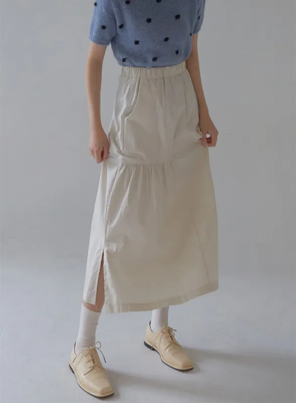 Shirring Long Band Skirt sold by Lewkin
