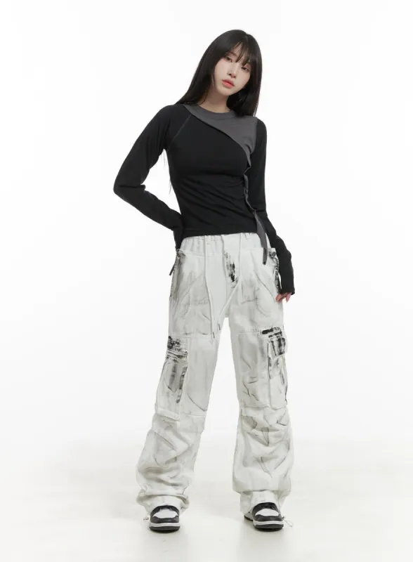 Wide Fit Pintuck String Cargo Pants CA426 sold by Lewkin