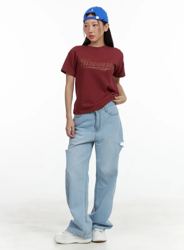 Cut-Out Wide Leg Jeans OL408 sold by Lewkin