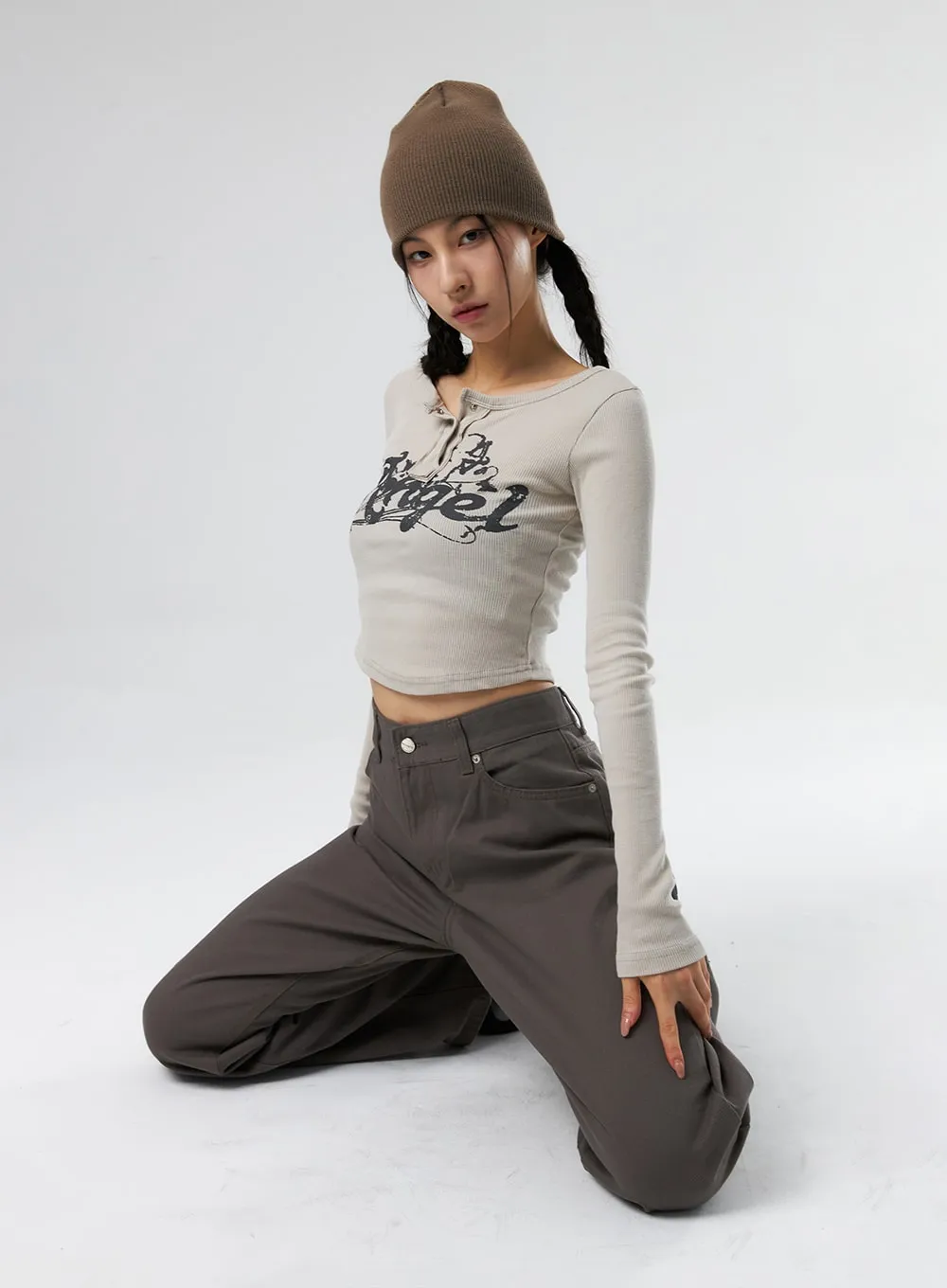 Angle Button Snap Crop Tee IS327 sold by Lewkin product image thumbnail 2