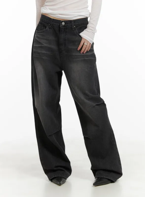Pintuck Washed Denim Wide Leg Jeans CA419 sold by Lewkin