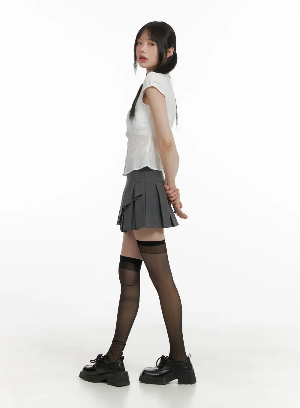 Unbalanced Pleated Mini Skirt CL412 sold by Lewkin product image thumbnail 4