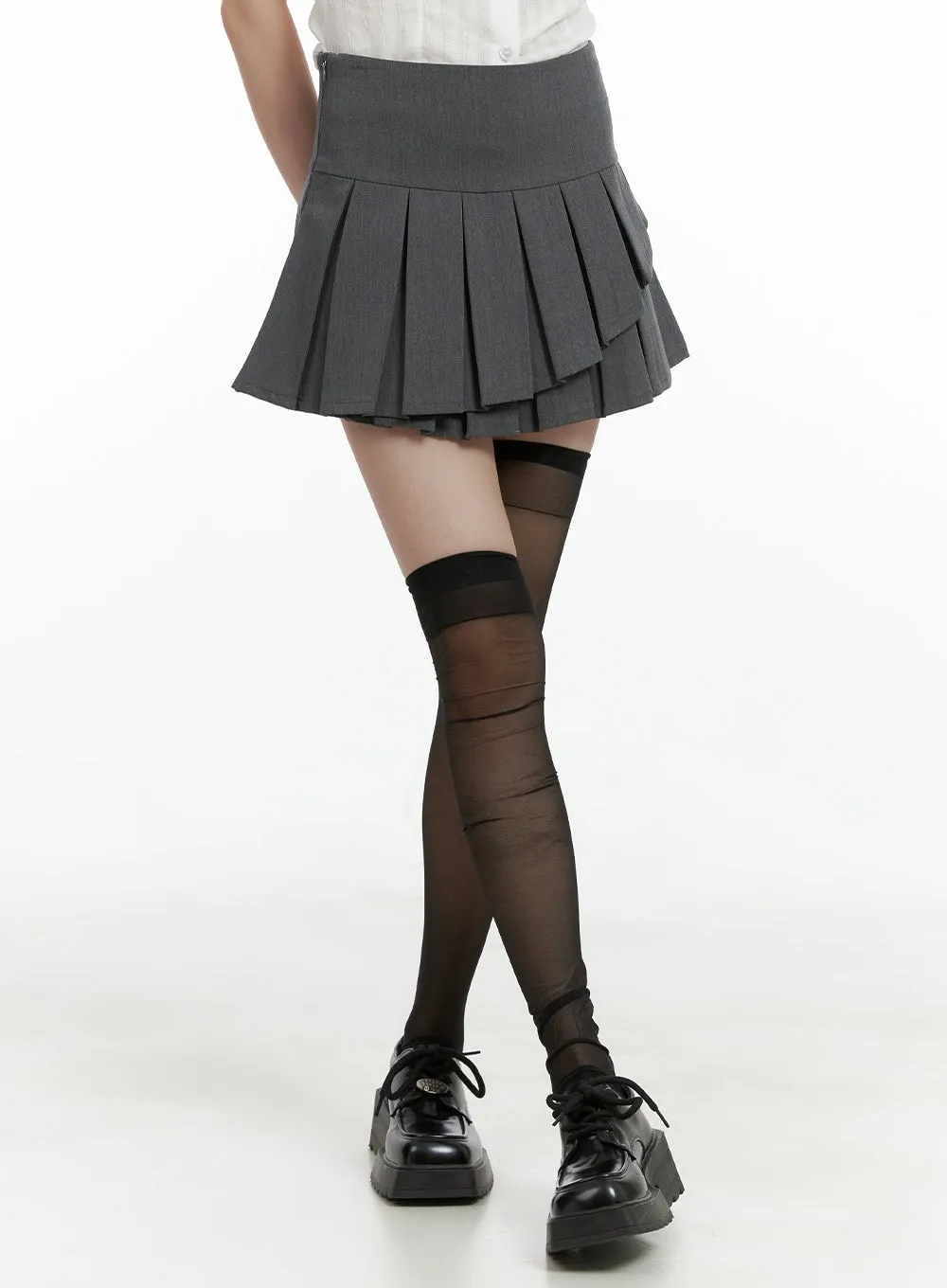Unbalanced Pleated Mini Skirt CL412 sold by Lewkin