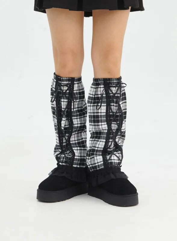 Plaid Tied Leg Warmers IN316 sold by Lewkin