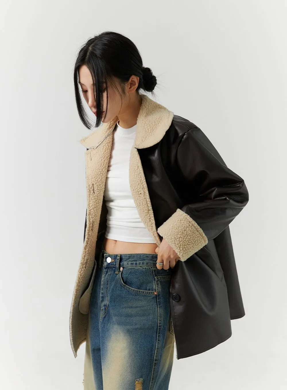 Mid-Length Faux Shearling Jacket CN328 sold by Lewkin product image thumbnail 5