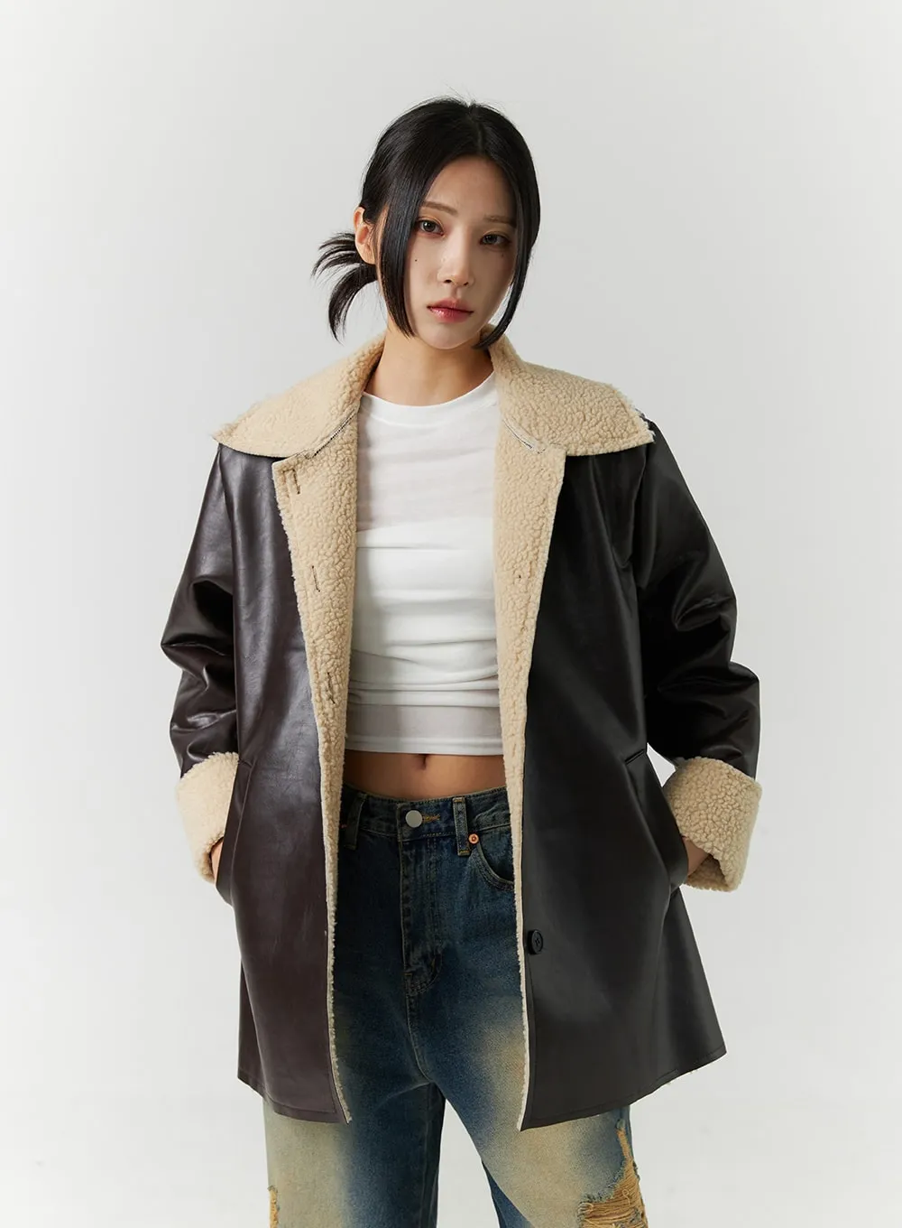 Mid-Length Faux Shearling Jacket CN328 sold by Lewkin product image thumbnail 4