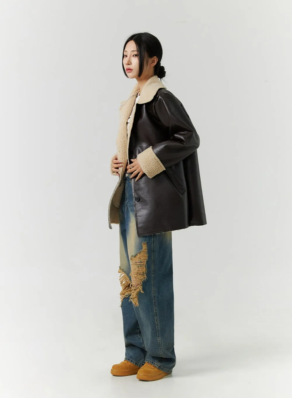 Mid-Length Faux Shearling Jacket CN328 sold by Lewkin product image thumbnail 3