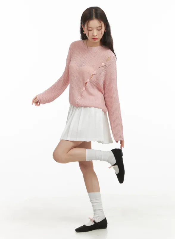 Solid Pleated Mini Skirt OY421 sold by Lewkin