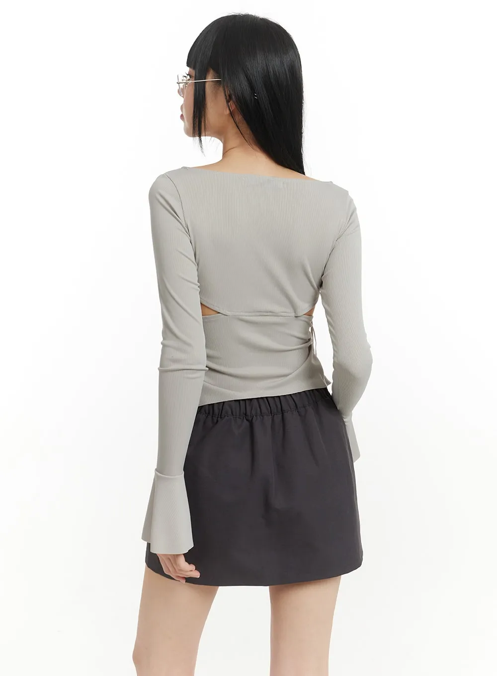 Semi-Ruched Cut Out Knotted Long Sleeve Blouse IM406 sold by Lewkin product image thumbnail 5