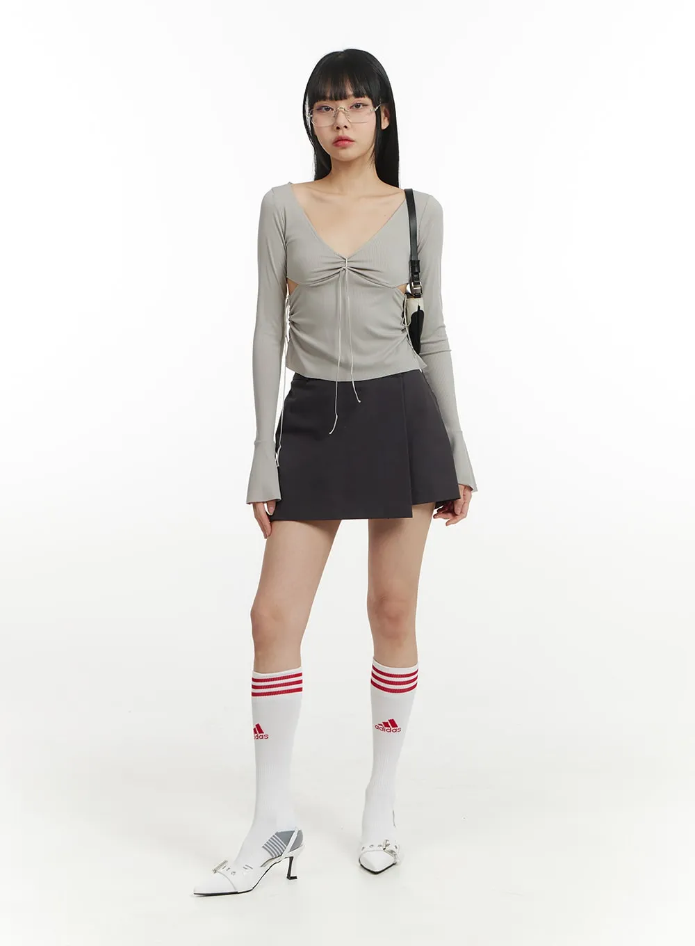 Semi-Ruched Cut Out Knotted Long Sleeve Blouse IM406 sold by Lewkin product image thumbnail 4