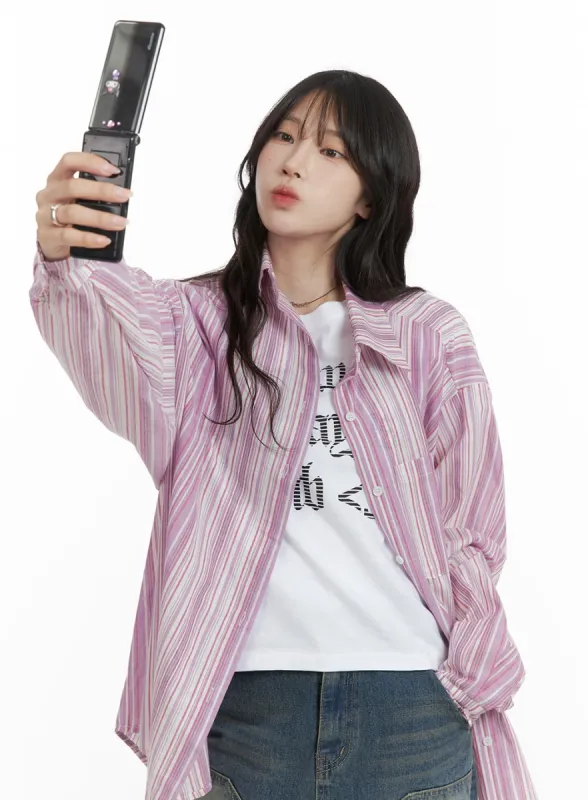 Oversized Stripe Cotton Shirt CA408 sold by Lewkin