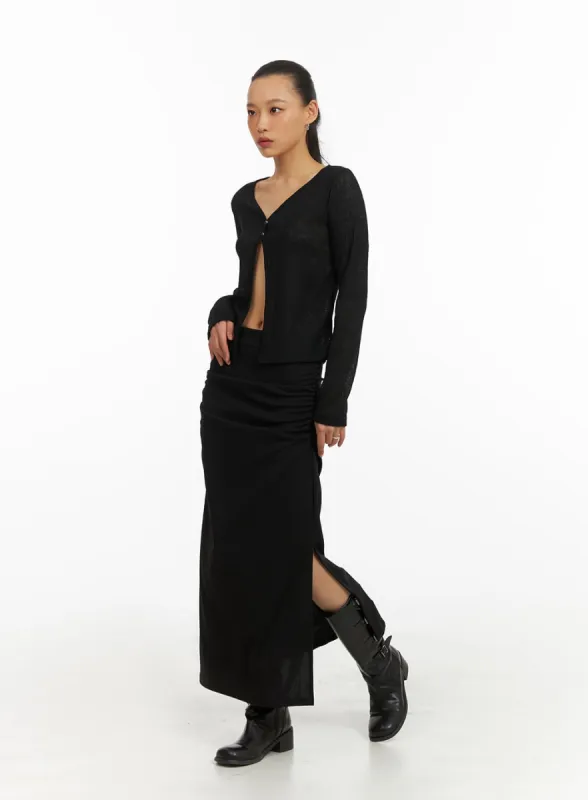 Slit Shirred Maxi Skirt IA417 sold by Lewkin