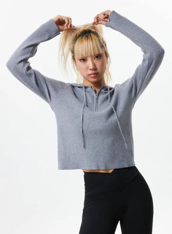Ribbed Half Zip Knit Hoodie IS319 sold by Lewkin