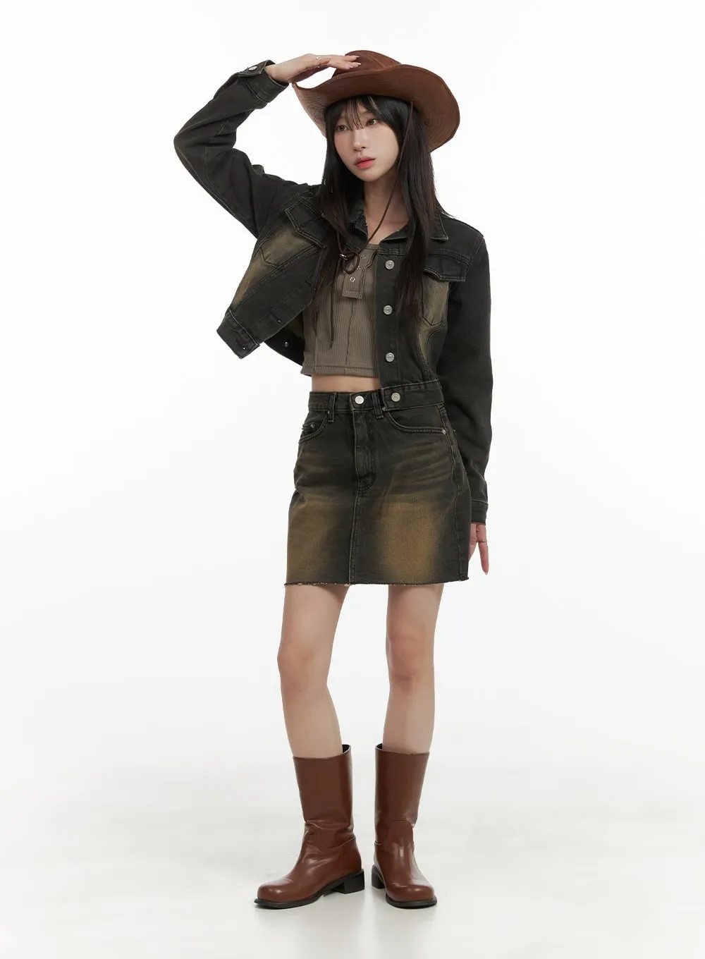 Vintage Washed Denim Mini Skirt CA430 sold by Lewkin