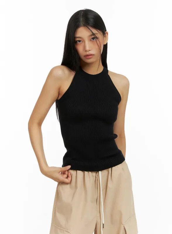 Solid Halter Neck Tank Top IU412 sold by Lewkin