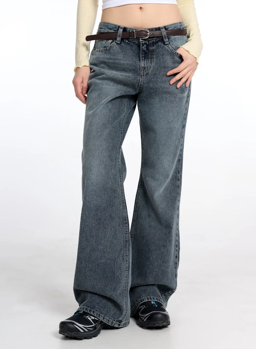 Washed Wide Flared Jeans CM415 sold by Lewkin