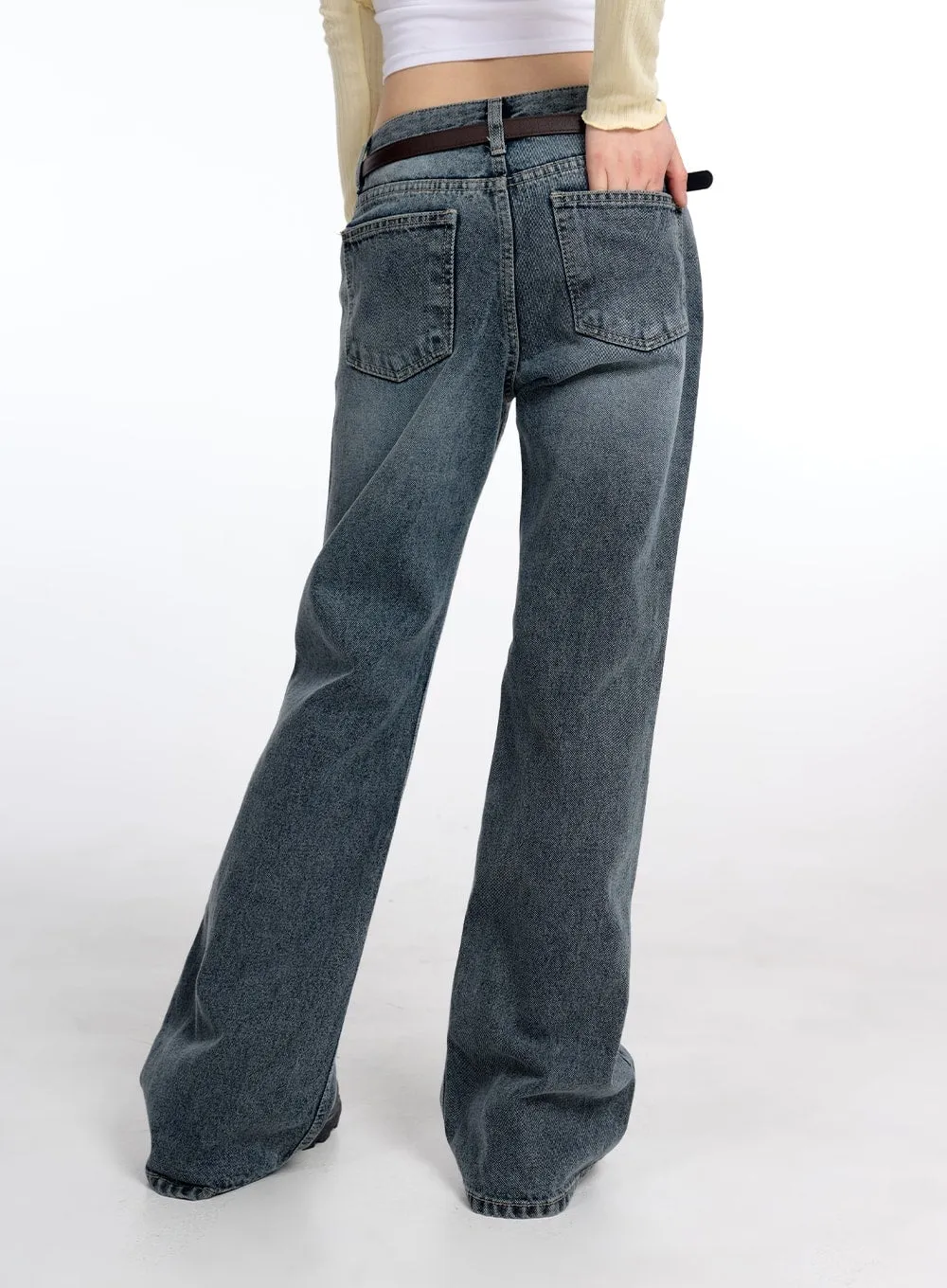 Washed Wide Flared Jeans CM415 sold by Lewkin product image thumbnail 4