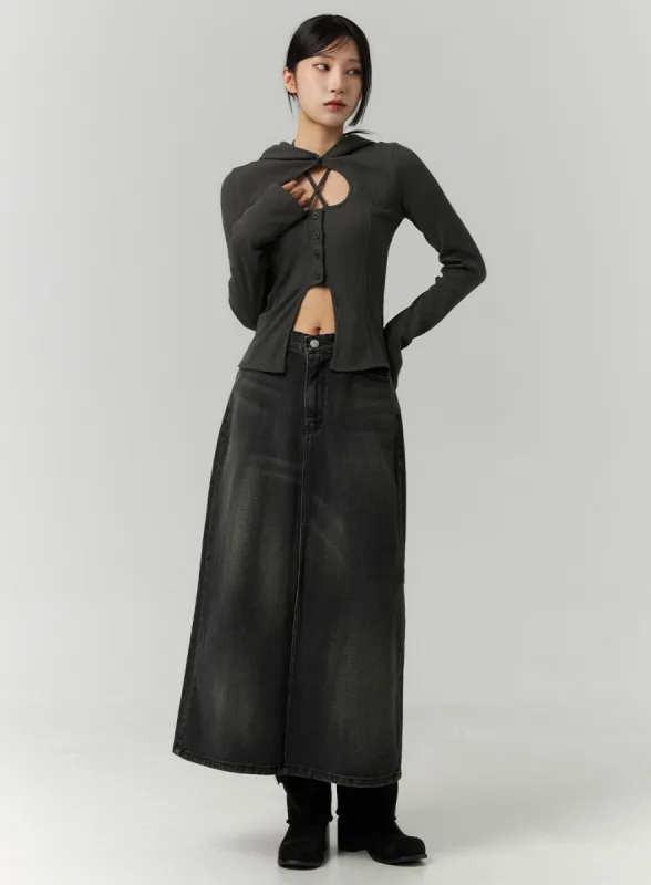 A-Line Maxi Denim Skirt CN320 sold by Lewkin
