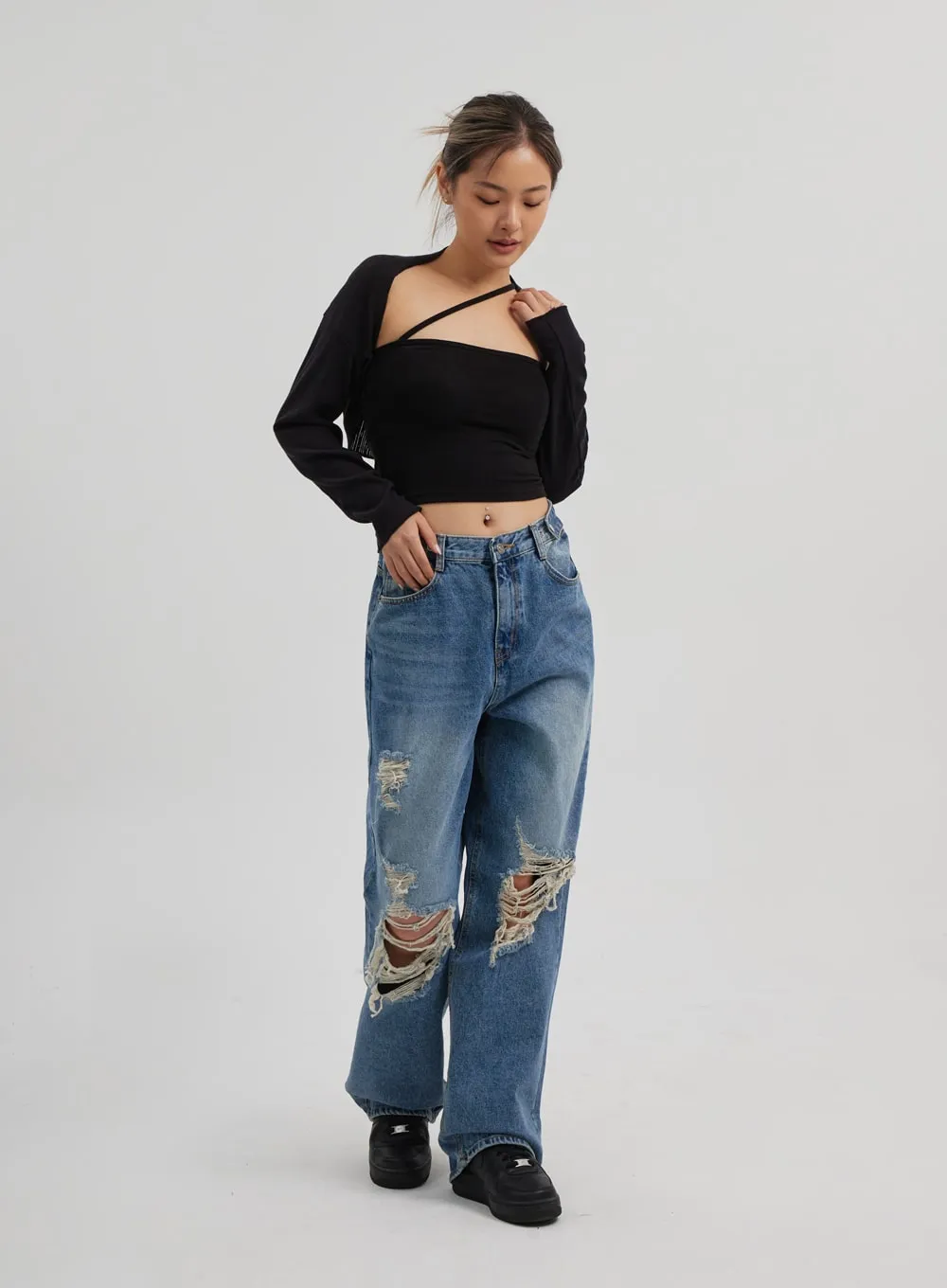 Ripped Wide Leg Jeans CF314 sold by Lewkin