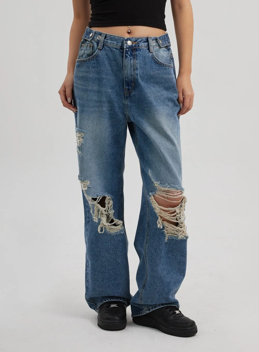 Ripped Wide Leg Jeans CF314 sold by Lewkin product image thumbnail 2