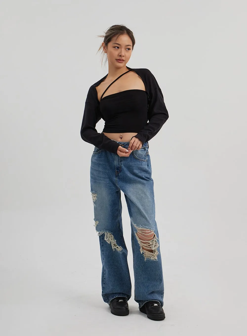 Ripped Wide Leg Jeans CF314 sold by Lewkin product image thumbnail 4