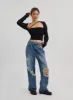 Ripped Wide Leg Jeans CF314 sold by Lewkin