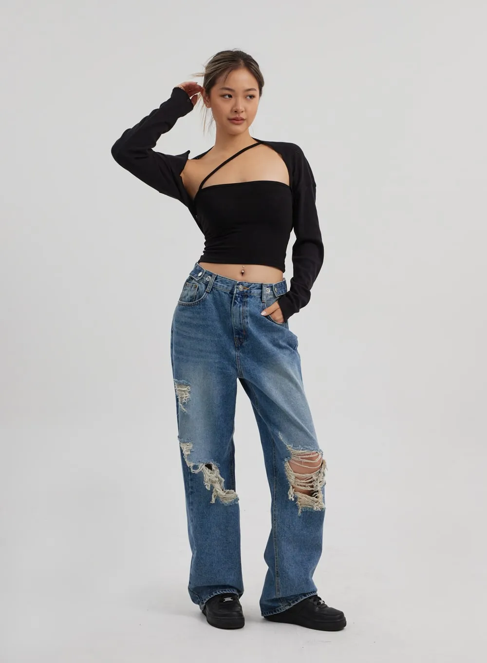 Ripped Wide Leg Jeans CF314 sold by Lewkin product image thumbnail 3