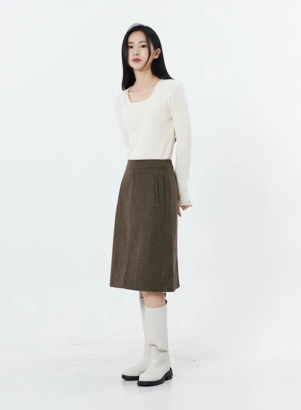 Wool Check Pattern A-Line Midi Skirt OS15 sold by Lewkin