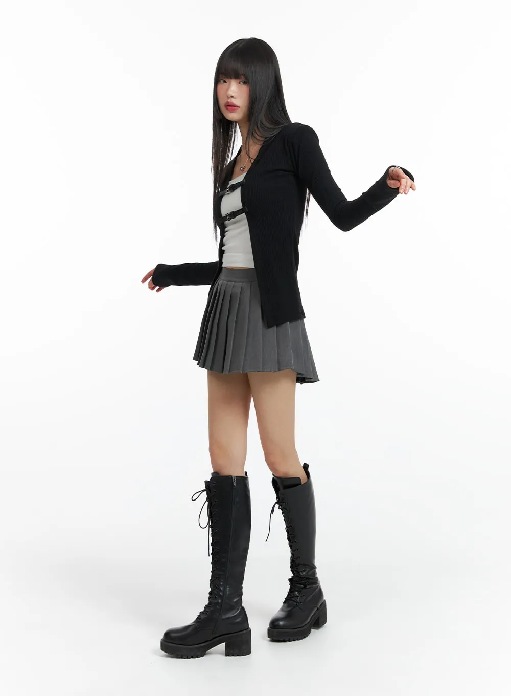 Solid Pleated Mini Skirt CF420 sold by Lewkin product image thumbnail 4