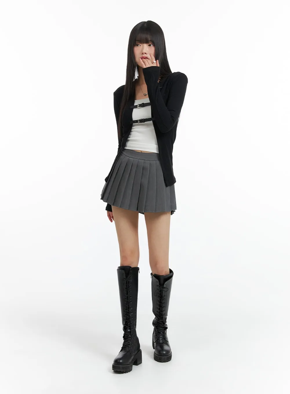 Solid Pleated Mini Skirt CF420 sold by Lewkin product image thumbnail 2