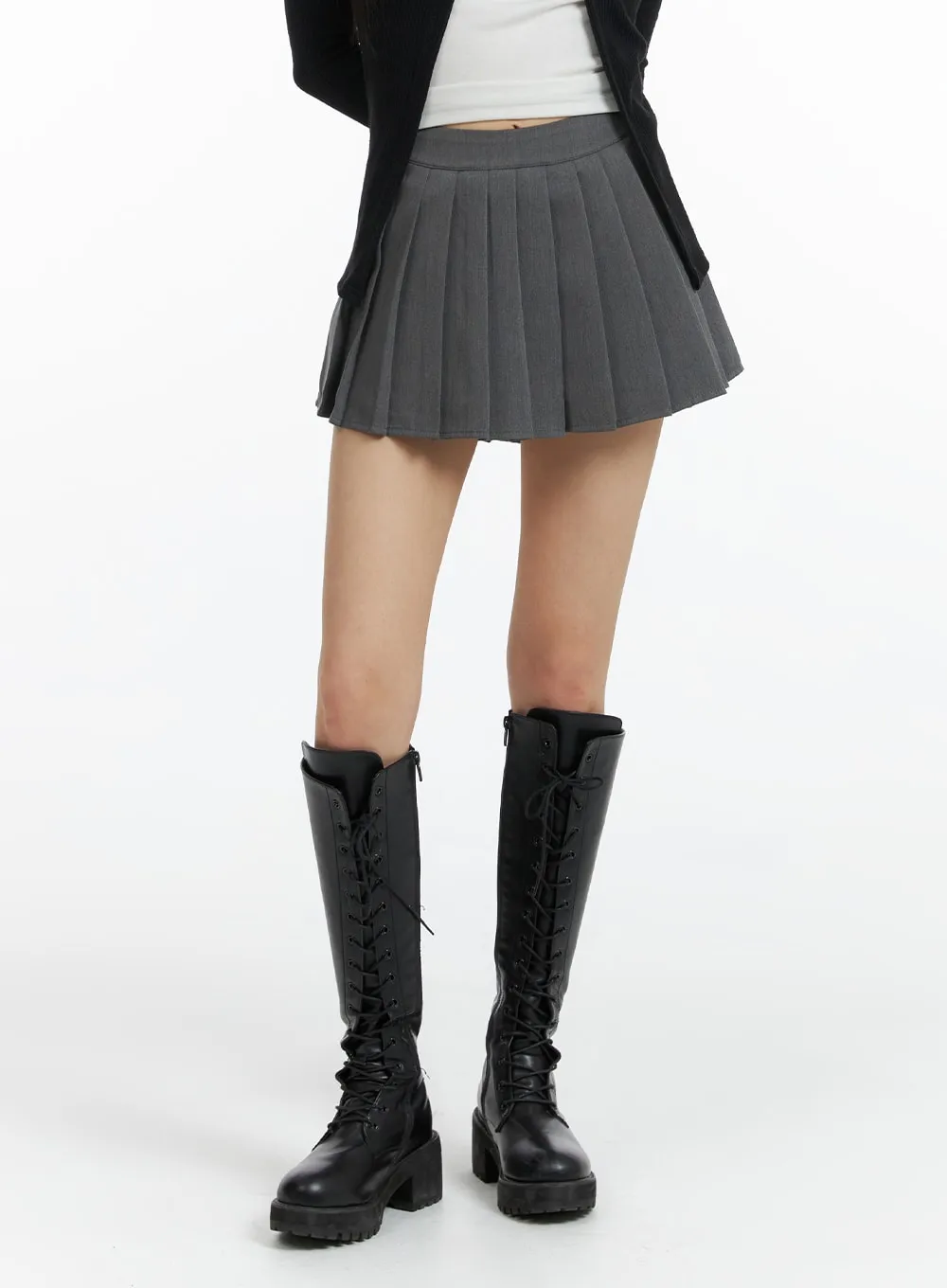 Solid Pleated Mini Skirt CF420 sold by Lewkin