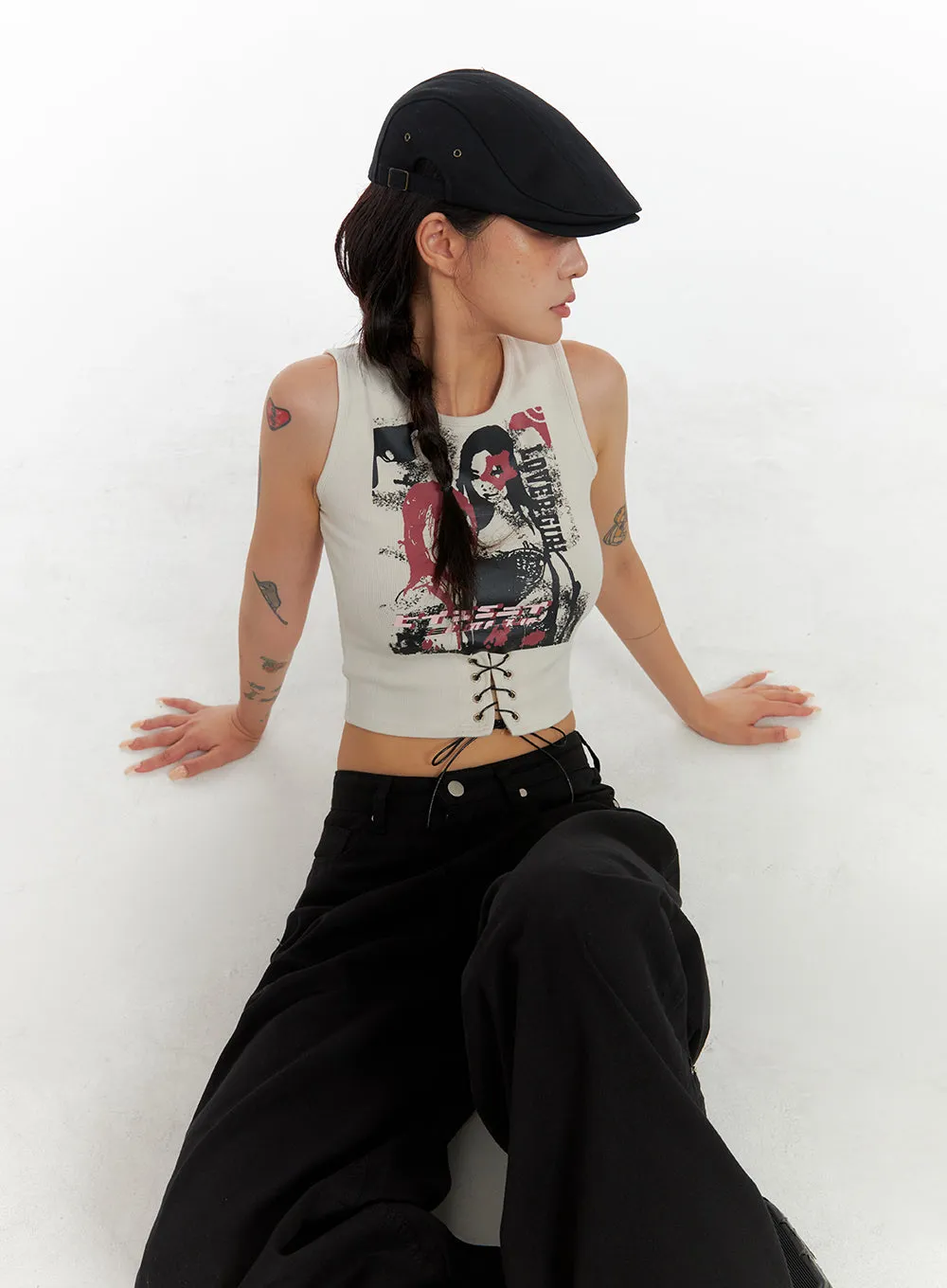 X Strap Graphic Crop Tank Top CL415 sold by Lewkin