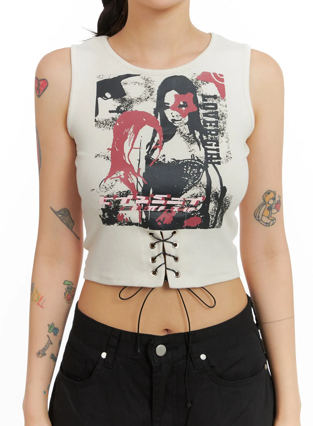 X Strap Graphic Crop Tank Top CL415 sold by Lewkin product image thumbnail 4