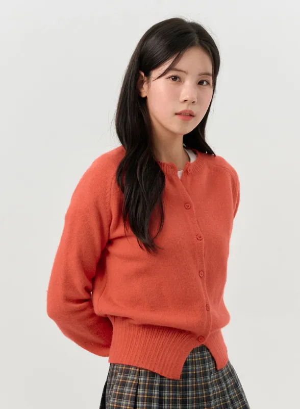 Button Soft Round Neck Cardigan OO327 sold by Lewkin