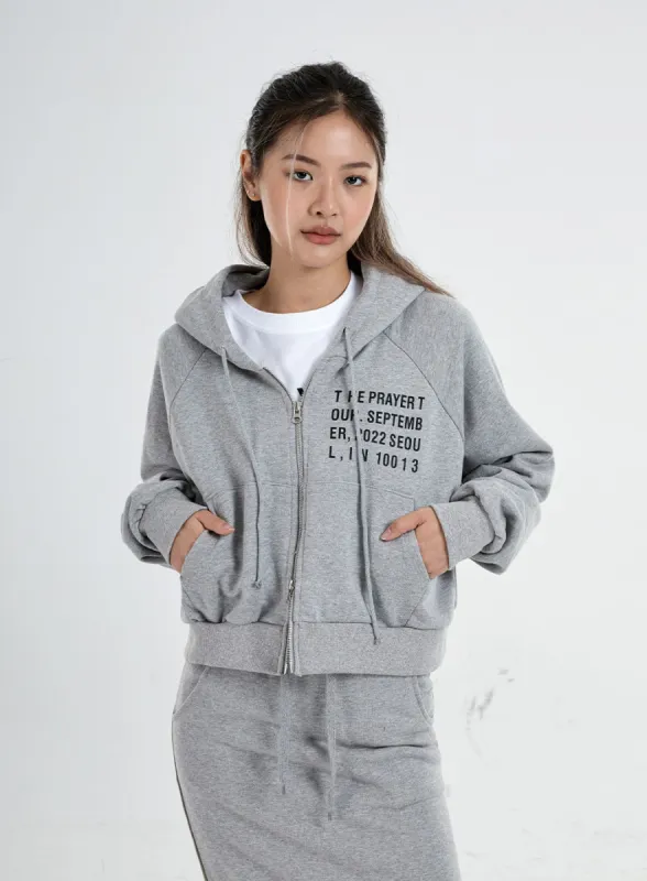 Lettering Zipper Semi Crop Hoodie CO06 sold by Lewkin