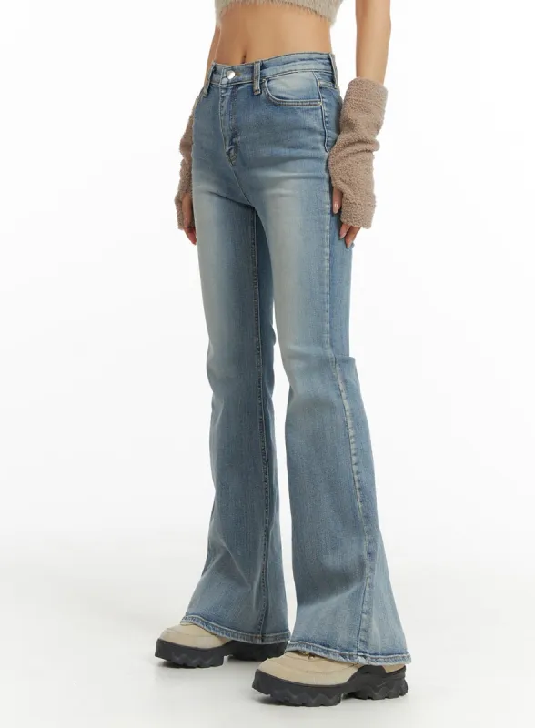 Mid Rise Solid Flared Jeans CJ429 sold by Lewkin