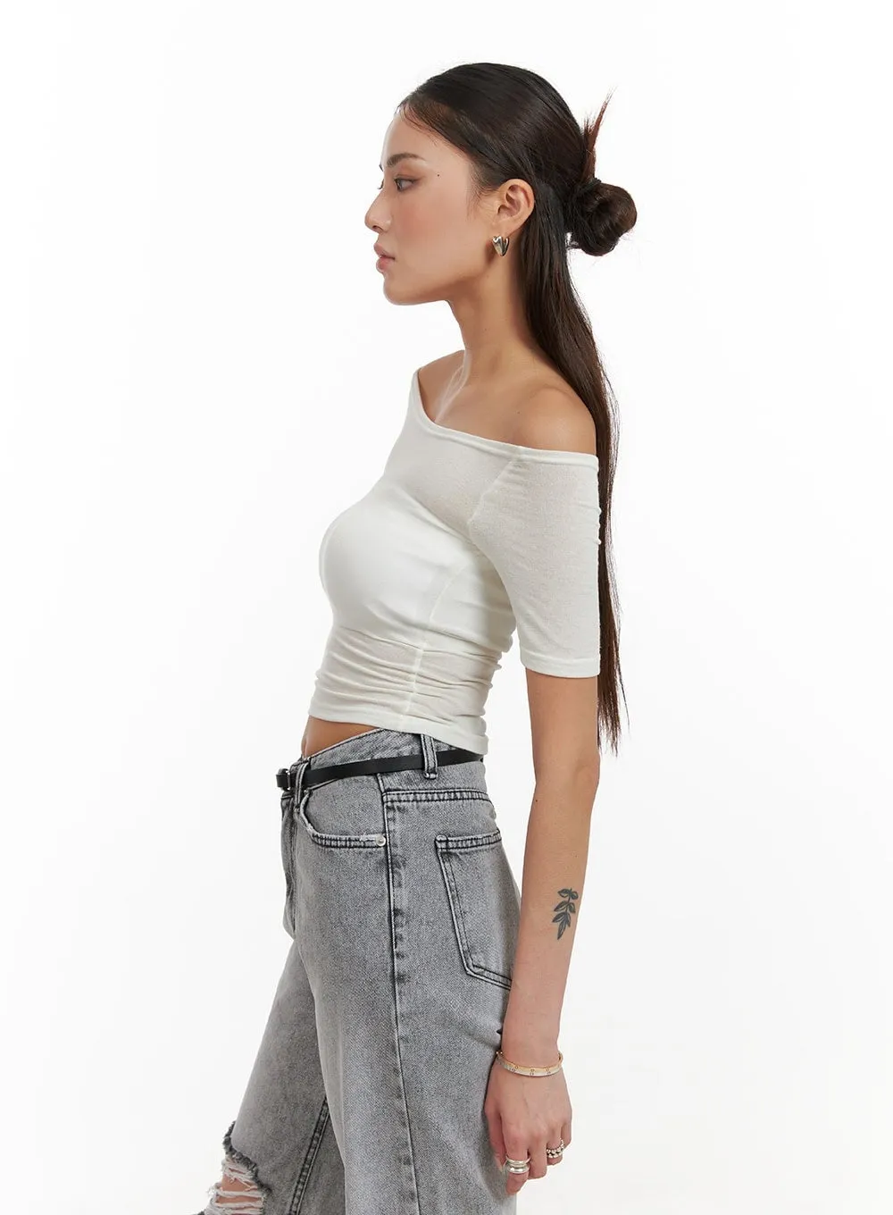 Solid Sheer Off Shoulder Top CY402 sold by Lewkin product image thumbnail 3