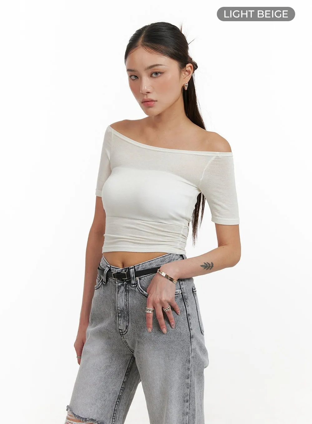 Solid Sheer Off Shoulder Top CY402 sold by Lewkin product image thumbnail 5