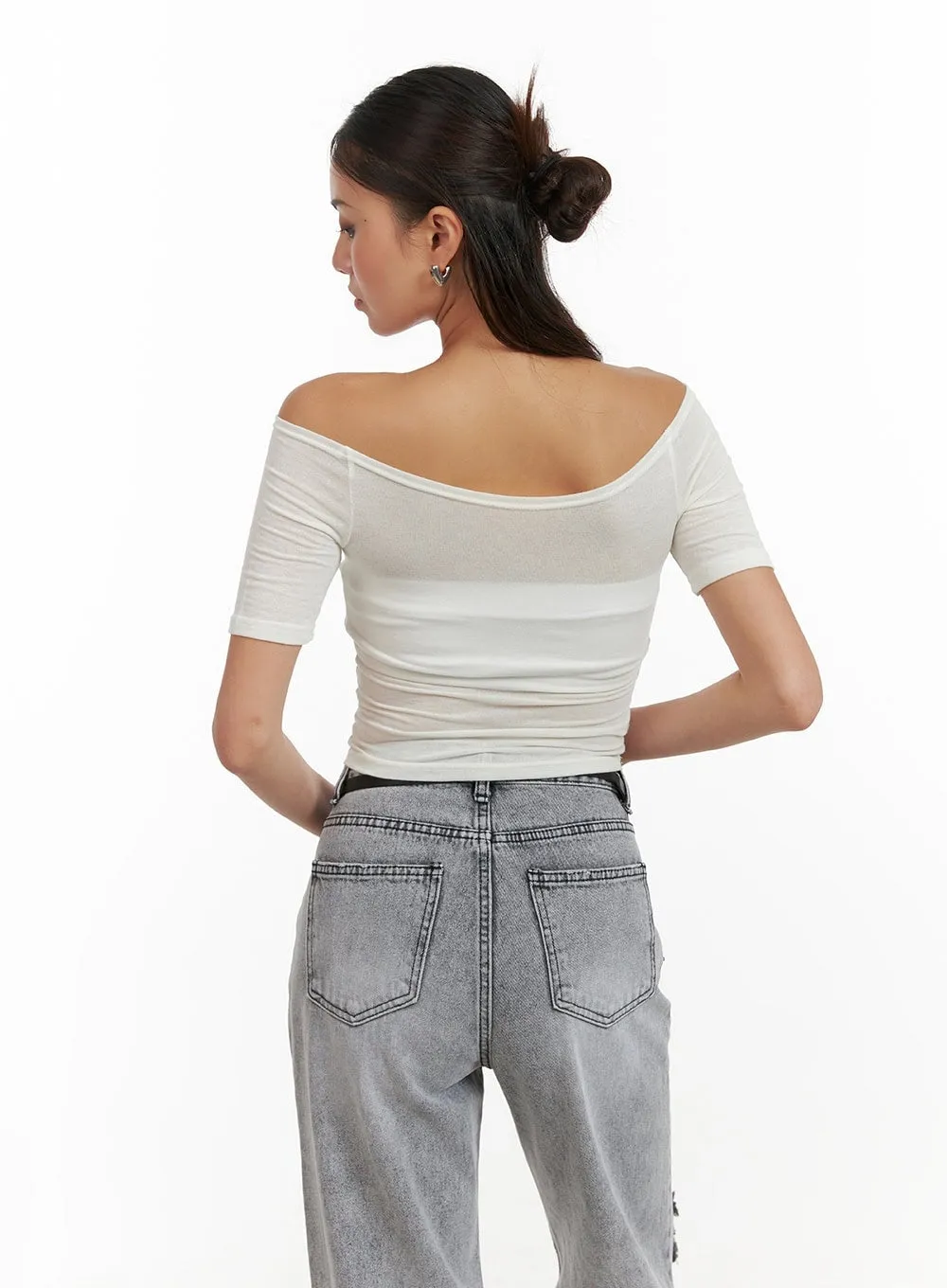 Solid Sheer Off Shoulder Top CY402 sold by Lewkin product image thumbnail 4