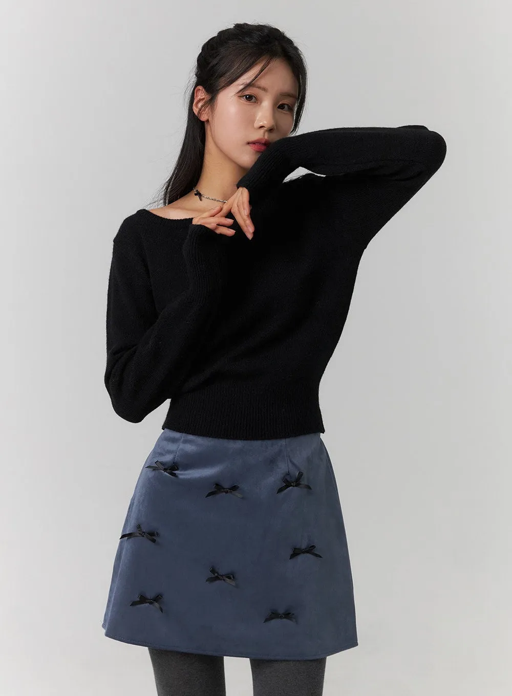 Boat Neck Knit Sweater OJ422 sold by Lewkin