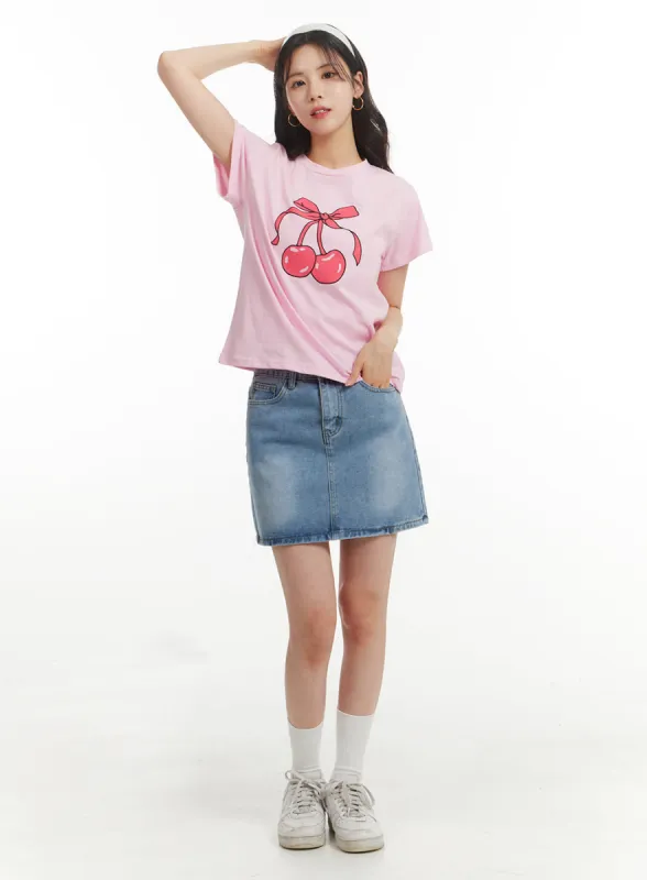 Washed Denim Mini Skirt OM405 sold by Lewkin