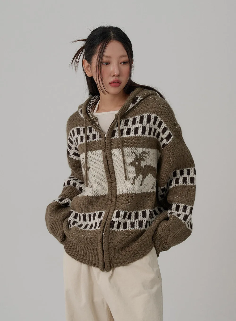 Oversize Hooded Zipper Knit CN03 sold by Lewkin