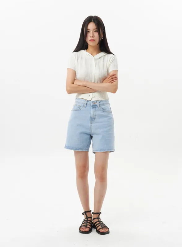 Mid-Rise Denim Shorts OU328 sold by Lewkin